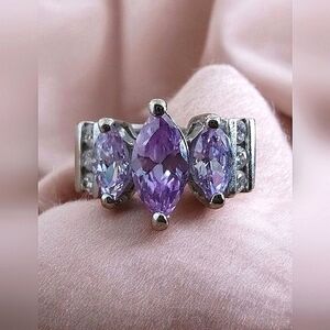 Vintage 18K Gold Electroplated Sterling Silver Ring – Amethyst & Clear Stones